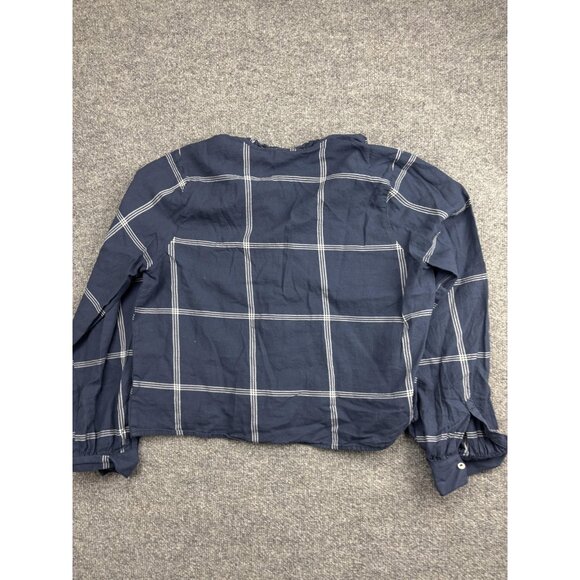 Carve Designs Shirt Womens Large Navy Windowpane Plaid Collar Long Sleeve Top - Picture 6 of 6